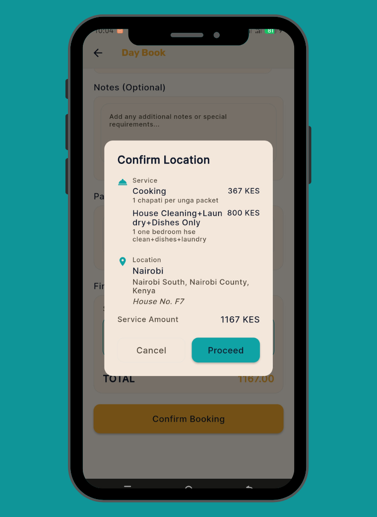 Vebarua Client App showing home cleaning, laundry, ironing and booking options
