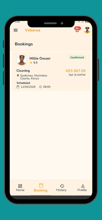 Vebarua app booking details screen